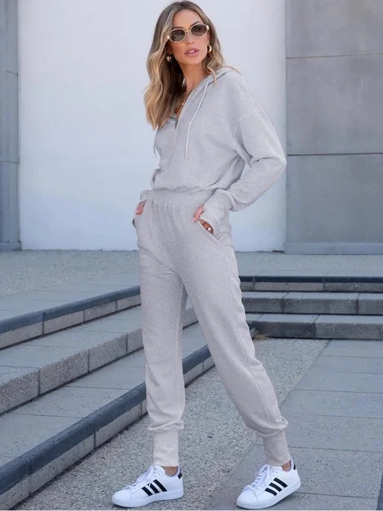 Casual Zip Up One Piece gray Romper Jumpsuit with Pockets - Picture 5 of 11